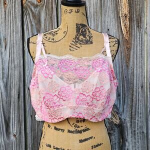 Pink Mesh Bra Floral Lace Torrid Curve Bandeau Balconette Plus Size 44DD Wired